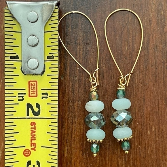 𝅺22KT Gold over Sterling Silver earrings Genuine Amazonite Handcrafted - Picture 6 of 6